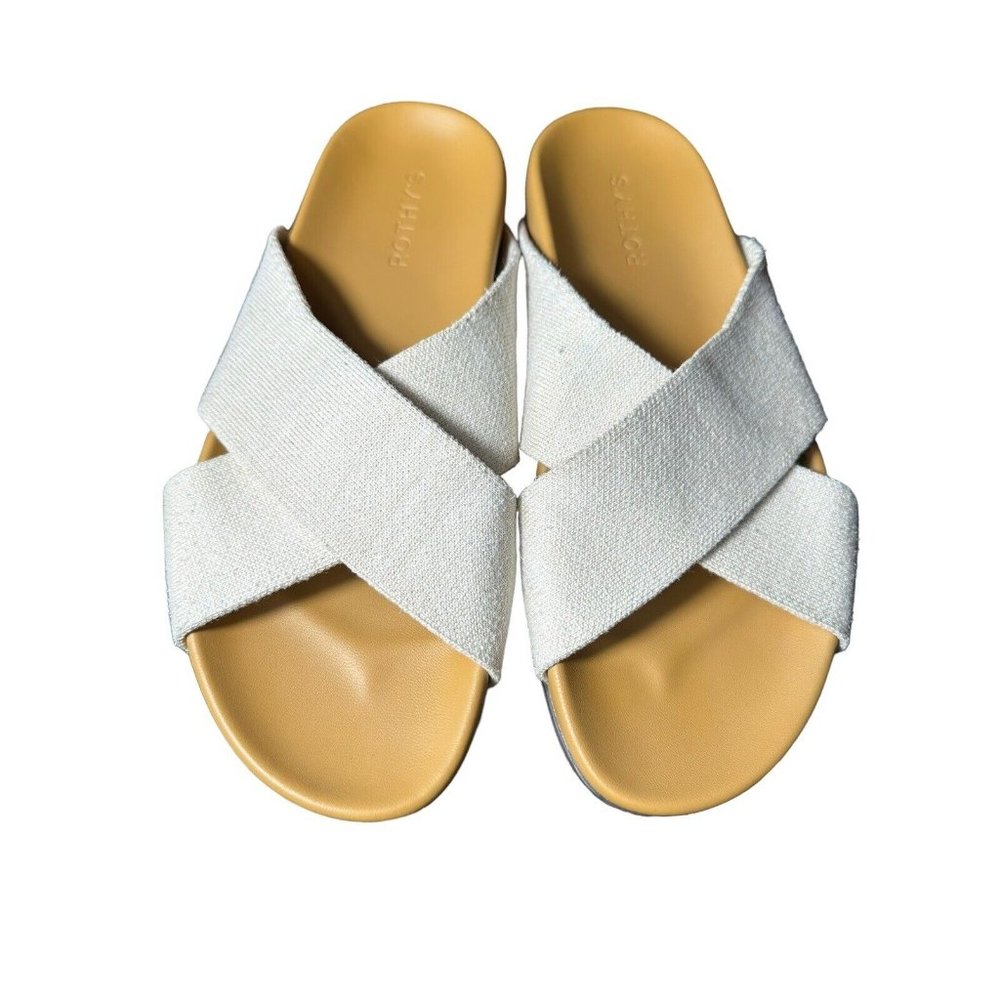 Rothy's White Crisscross Slide Sandals with Tan Footbed
